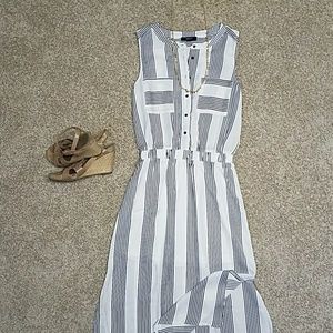 Black striped, mid length dress